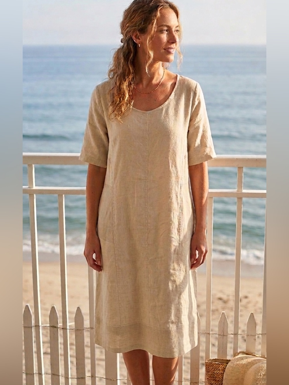 HARIS LINEN BEIGE DRESS